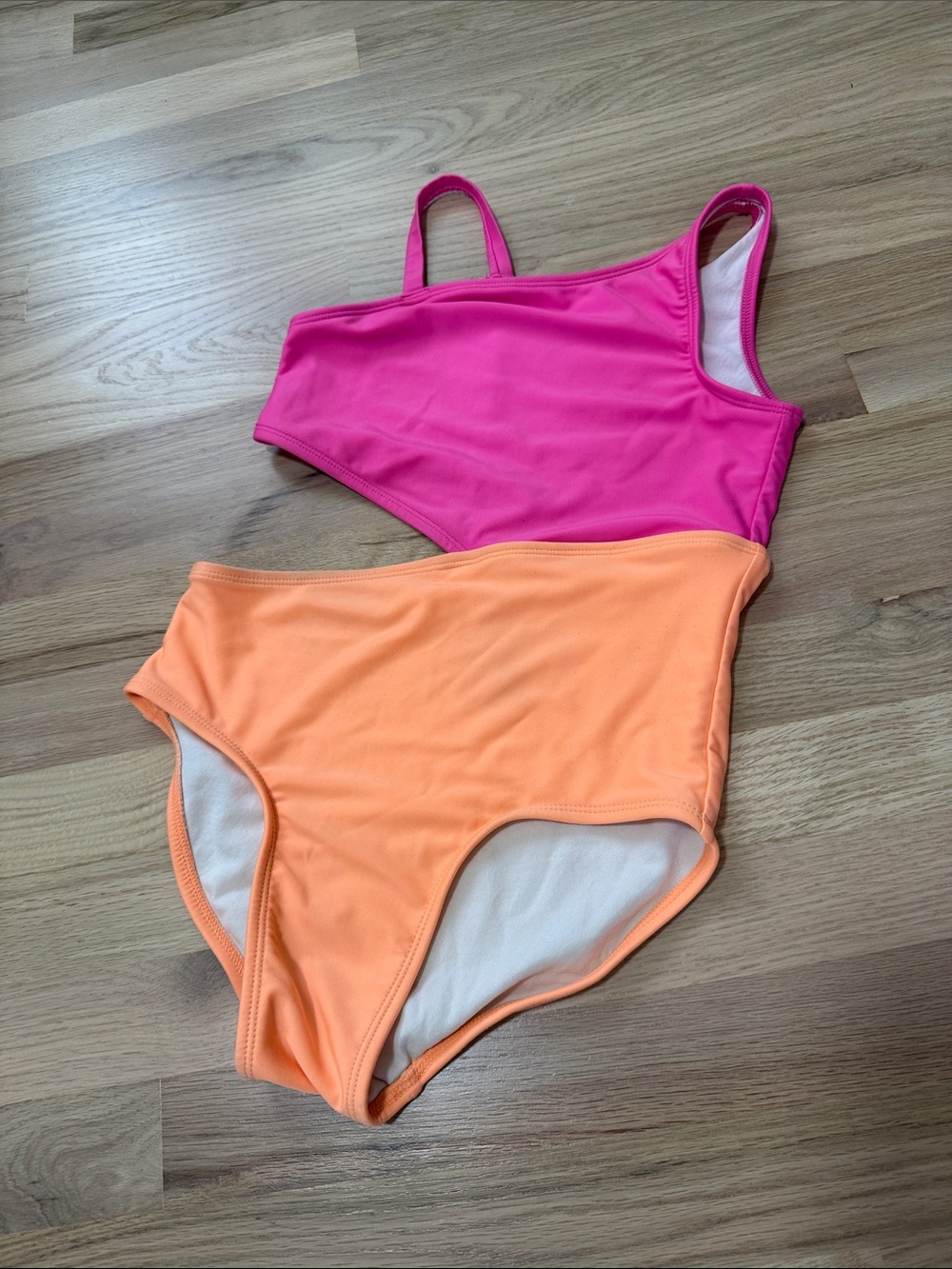 Cat & Jack Hot Pink and Peach Girls Colorblock One-Piece Swimsuit, Size 10/12